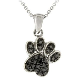 Sterling Silver Diamond Accent Paw Print Necklace   Black