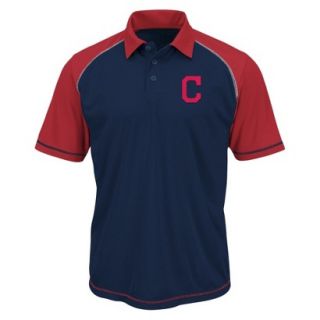 MLB Mens Cleveland Indians Synthetic Polo T Shirt   Navy/Red (L)