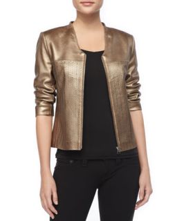 Womens Gold Pinched Leather Jacket   Bagatelle