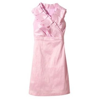Womens Plus Size Shantung V Neck Ruffle Dress   Pink Lemonade   22W