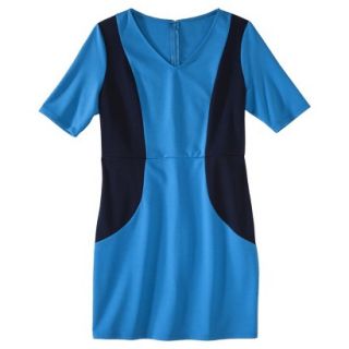 Merona Petites V Neck Colorblock Ponte Dress   Blue/Navy LP