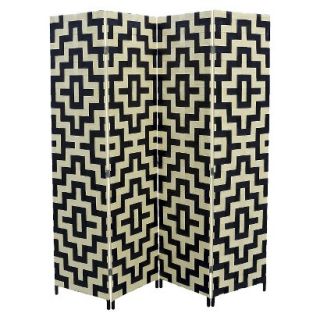 Room Partition Ore International 4 Panel Paper Straw Weave Screen on 2 Legs