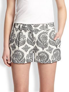Diane von Furstenberg Naples Floral Patterned Crepe Shorts   Black White