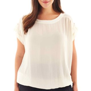 A.N.A Tab Sleeve Woven Banded Top   Plus, Ivory