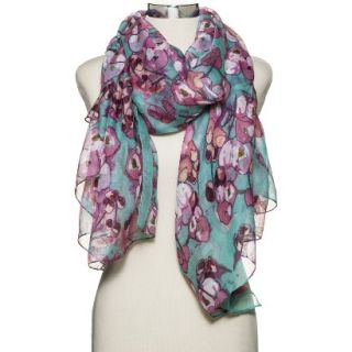 Oversized Floral Blossoms Scarf   Blue/Pink