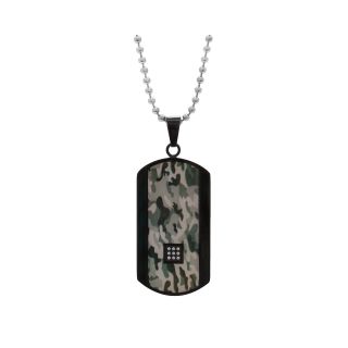 Mens Diamond Accent Stainless Steel Camouflage Dog Tag, Black