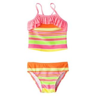 Circo Infant Toddler Girls 2 Piece Striped Tankini Swimsuit   Pink 18 M