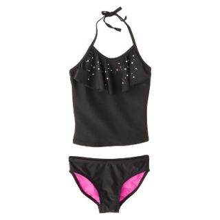 Girls 2 Piece Tankini Swimsuit Set   Black XL