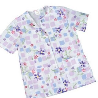 Medline Ladies Snap Front Scrub Top with Two Pockets   Tile Blossom (Medium)