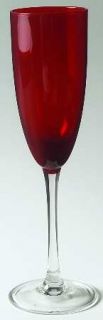Unknown Crystal Unk2114 Fluted Champagne   Ruby Bowl, Clear Smooth Stem