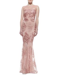 Womens Lace Overlay Mermaid Gown, Light Pink   David Meister