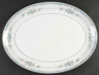 Mikasa Roslyn 16 Oval Serving Platter, Fine China Dinnerware   Blue Flowers,Gra