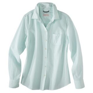 Merona Womens Plus Size Long Sleeve Button Down Shirt   Green/Cream 3