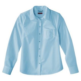 Merona Womens Plus Size Long Sleeve Button Down Shirt   Blue/Cream 4