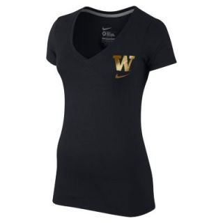 Nike College Logo V Neck (Washington) Womens T Shirt   Black