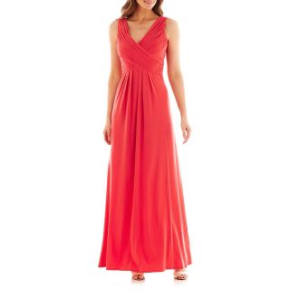 Melrose Sleeveless V Neck Ruched Maxi Dress, Coral Reef
