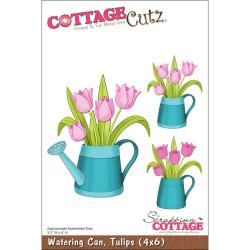 Cottagecutz Die 4x6 watering Can With Tulips