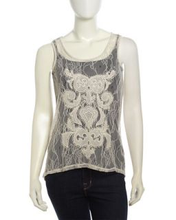 High Low Lace Front Combo Tank, Heather Gray