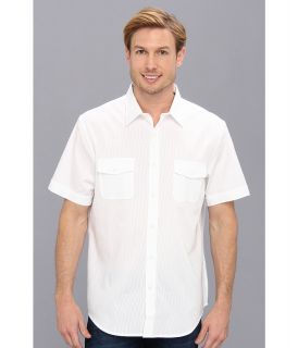 Perry Ellis Short Sleeve Tonal Stripe Shirt Mens Short Sleeve Button Up (White)