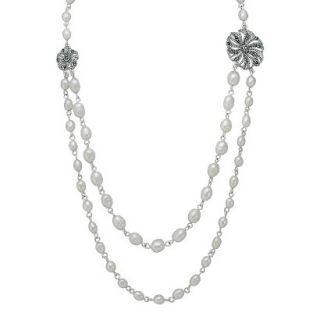 Marcasite and Pearl Necklace   Silver