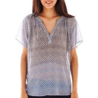 A.N.A Short Sleeve Smocked Neck Peasant Top   Petite, Blue