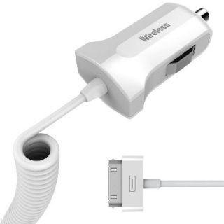 Just Wireless 30 Pin Corded Car Charger for iPad/iPhone/iPod   White (3430)