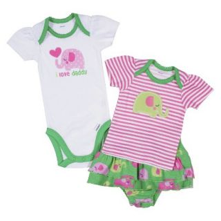 Gerber Newborn Girls 3 Piece Elephant Skirt Set   Green/Pink 6 9 M