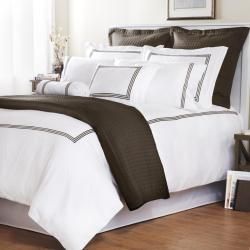 Enmark Trading Inc. Chocolate Stripe Baratto Stitch Queen size 3 piece Duvet Cover Set White Size Queen