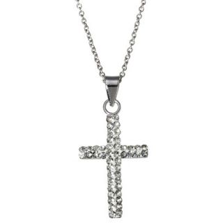 Silver Plate Cross Pendant Necklace with Crystals   Silver