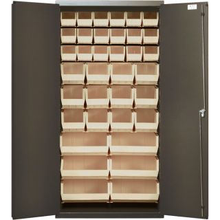 Quantum Storage Cabinet With 36 Bins   36 Inch x 18 Inch x 72 Inch Size, Ivory,