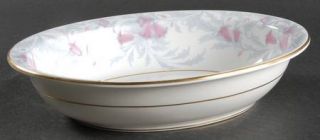 Minton Debutante Gray 9 Oval Vegetable Bowl, Fine China Dinnerware   Pink Flowe