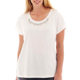 Short Sleeve Necklace Tee   Plus, White, Womens