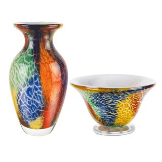 Firestorm Collection Multicolor Glass Vase And Bowl Set