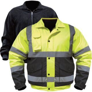 Class 3 High Visibility 3 in 1 Bomber Jacket with Teflon   Lime/Black, 2XL,