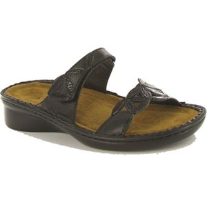 Naot Womens Mozart Black Madras Black Crinkle Patent Sandals, Size 39 M   35088 N22
