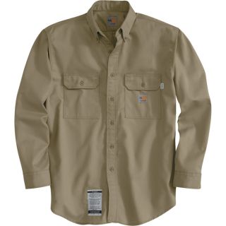 Carhartt Flame Resistant Twill Shirt with Pocket Flap   Khaki, Medium, Regular