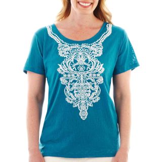 St. Johns Bay Short Sleeve Burnout Print Tee   Plus, Blue, Womens