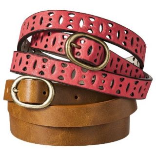 Mossimo Supply Co. Two Pack Skinny Belt   Tan/Coral L