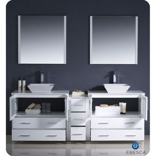 Fresca Fresca Torino 84 inch White Modern Double Sink Bathroom Vanity W/ Side Cabinet   Vessel Sinks White Size Double Vanities