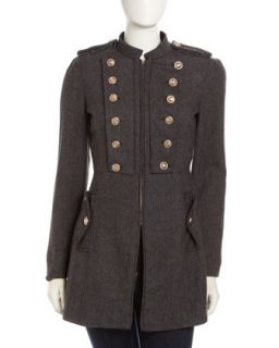 Herringbone Military Coat, Gray