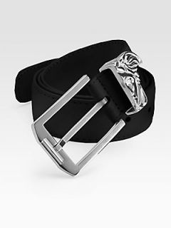 Versace Collection Elk Print Leather Belt   Black