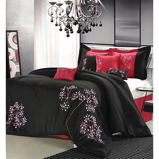 Floral Black/hot Pink 8 piece Comforter Set