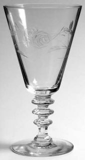 Morgantown Mor17 Water Goblet   Clear,Cut Rose&Leaves,Knob Stem