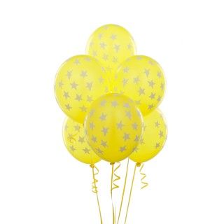 Yellow with Large White Stars Matte Balloons
