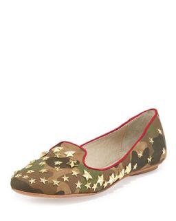 Infini Camo Suede Studded Flat, Military Red