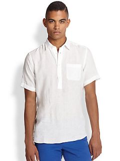 Faconnable Linen Popover Sportshirt   White