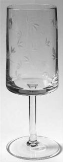 Unknown Crystal Unk1075 Water Goblet   Clear,Gray Cut Leaves,Square Bowl