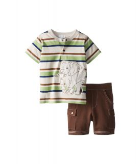 le top Safari Elephant Stripe Shirt w/ Espresso French Terry Cargo Shorts Boys Sets (Khaki)