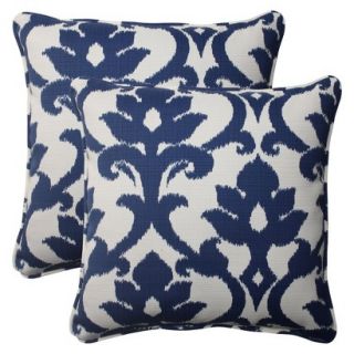 Outdoor 2 Piece Square Toss Pillow Set   Blue/White Damask