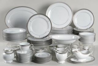 Nikko Versailles Platinum 74 Piece Set, Fine China Dinnerware   White,Platinum E